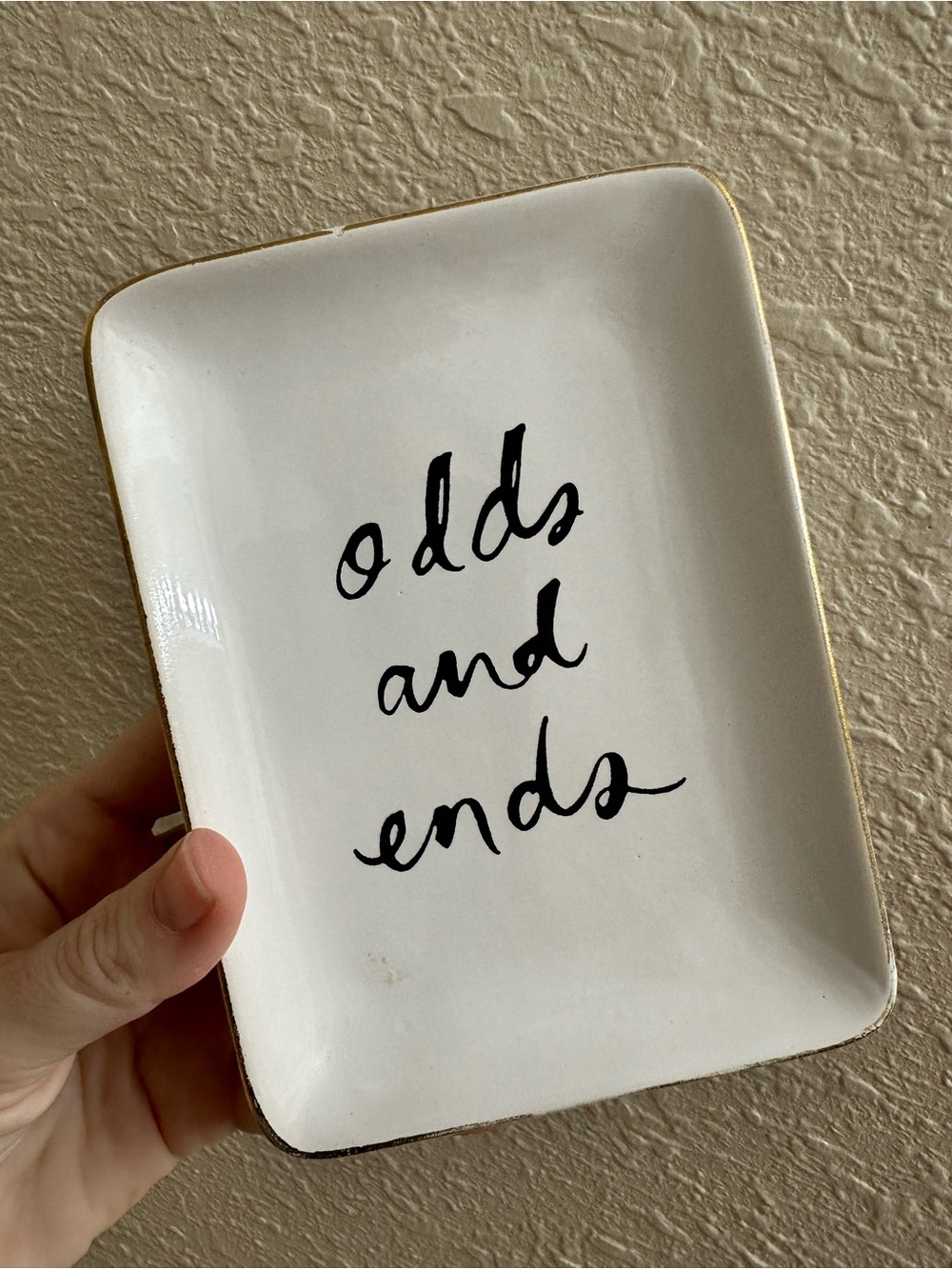 “Odds and Ends” Ceramic Trinket Tray - White with Black Lettering